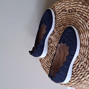 Taryn Rose Womens Tricia Navy Stretch Knit Slip-On Low Platform Padded Shoes S-8